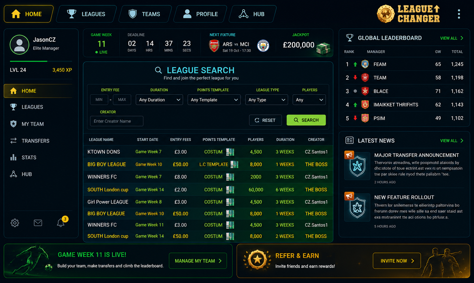 LeagueChanger league search